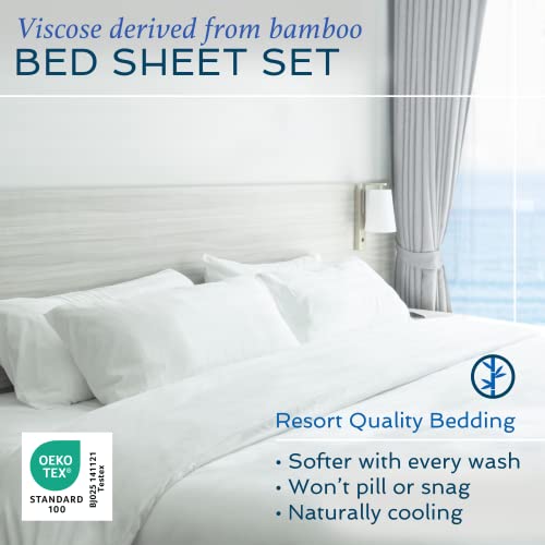 Hotel Sheets Direct 100% Viscose Derived from Bamboo Sheets King - Cooling Luxury Bed Sheets w Deep Pocket - Silky Soft - White