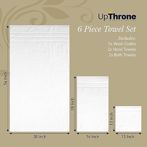 Luxury 100% Cotton White Towels for Bathroom, White Cotton Absorbent Turkish Luxury Bath Towels Sets of 6 Pieces, Premium Large Plush Towel Sets White SPA Towels, Classic Thick Hotel Shower Towels