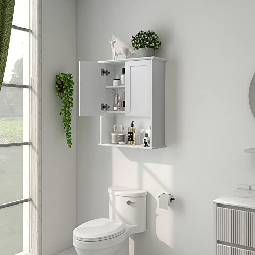 OONNEE White Bathroom Cabinet Wall Mounted Wooden Medicine Cabinets Above Toilet, Over Toilet Storage Cabinet, 23x29 Inch Hanging Bathroom Wall Cabinet with 2 Doors & Adjustable Shelf, Soft Hinge