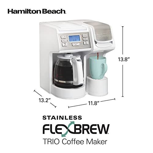 Hamilton Beach 49917 FlexBrew Trio 2-Way Coffee Maker, Compatible with K-Cup Pods or Grounds, Combo, Single Serve & Full 12c Pot, White with Stainless Steel Accents, Fast Brewing