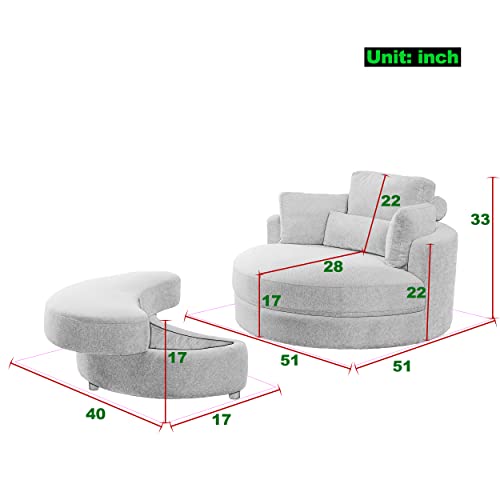 HomSof Swivel Accent Barrel Modern Grey Sofa Lounge Club Big Round Chair with Storage Ottoman Linen Fabric for Living Room Hotel with Pillows, White