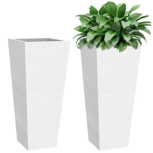 Verel Set of 2 Tall Outdoor Planters - 24 Inch Large Outdoor Planter with Small Planting Pots – Indoor and Outdoor Rectangular Flower Pots for Front Door, Porch, Patio and Deck (White)