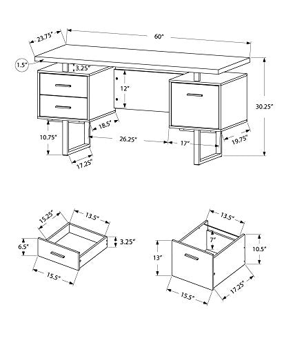 Monarch Specialties White Hollow-Core/Silver Metal Office Desk, 60-Inch