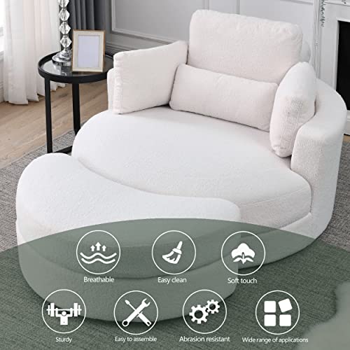 HomSof Swivel Accent Barrel Modern Grey Sofa Lounge Club Big Round Chair with Storage Ottoman Linen Fabric for Living Room Hotel with Pillows, White