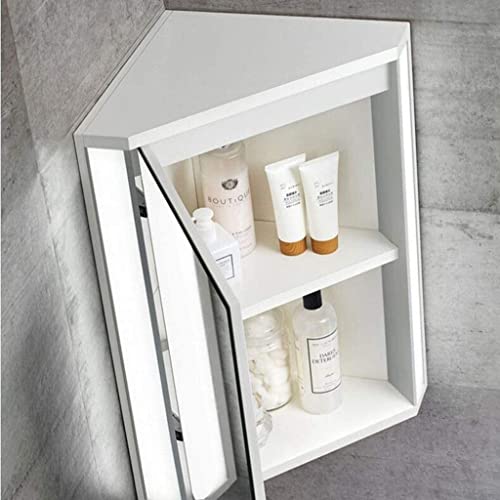 SDK Corner Medicine Cabinet with Light, White Bathroom Wall Mount Mirror Cabinet, Hanging Triple Shelf Storage Mirror Cabinet 13" x 18.5" x 23.6"