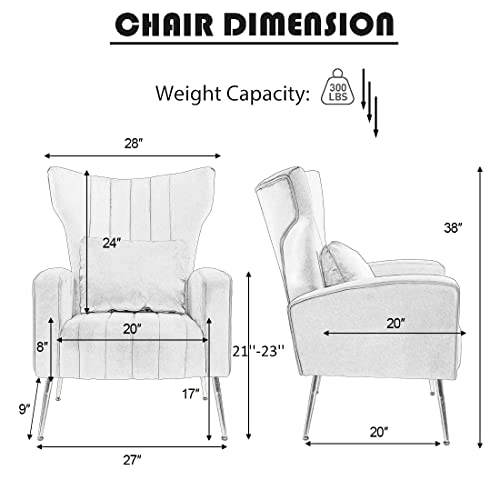 WQSLHX Living Room Chairs Set of 2 with Lumbar Pillow, Velvet Accent Chair with High Back Mid Century Armchair for Bedroom with Armrest, Arm Chair with Golden Metal Legs, White