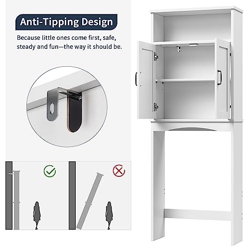 Baztin Over The Toilet Storage Cabinet, Over Toilet Bathroom Organizer with Adjustable Shelf, Engineered Wood Above Toilet Storage Cabinet, Sturdy Behind Toilet Bathroom Organizer - White