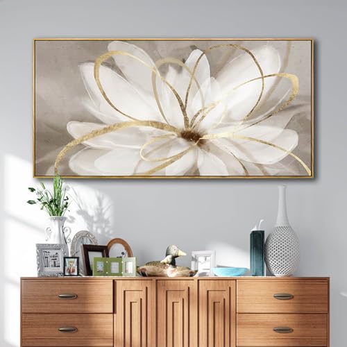 SOUGUAN Room Decor Large Canvas Wall Art Living Room Decor Gold Wall Decor Line Picture Artwork White Floral Wall Decor Modern Painting for Bathroom Bedroom Office 30x60in