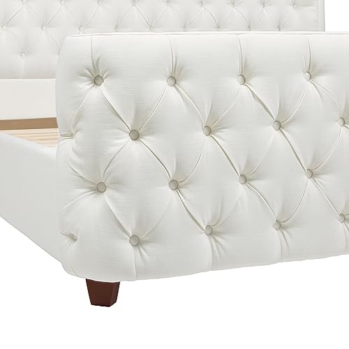 Jennifer Taylor Home Harmonie King Tufted Panel Bed Headboard and Footboard Set, Antique White Polyester