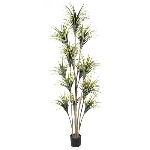 AnTing Artificial Plants 8.2FT, Fake Dracaen Plam Tree Outdoor Indoor in Pot Large Dracaena Plam Plants for Living Room Patio Pool Garden Home Office Decor, Green