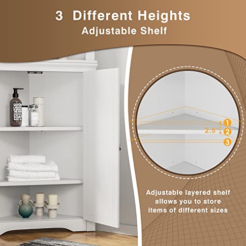 JUMMICO Corner Cabinet Corner Bathroom Cabinet with 2 Doors and 3 Tier Shelves Free Standing Corner Storage Cabinet for Bathroom, Living Room, Bedroom or Kitchen (White)