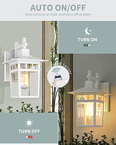 Beionxii White Exterior Light Fixture 2PK, Dusk to Dawn Outdoor Lighting with Cast Aluminum Housing, Outdoor Front Porch Lights for House Coach Garage, DM9244W-TWH