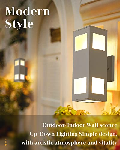 harriet Outdoor Wall Lights, Aluminum Modern Outdoor Wall Sconce Waterproof Rustproof, Up and Down Lighting Exterior Sconces Porch Lantern, Sanded White Finish