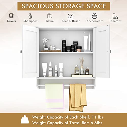 Tangkula Bathroom Cabinet Wall Mounted, Bathroom Medicine Cabinet with Bar & Double Door & Adjustable Shelf, Over The Toilet Storage Cabinet, Hanging Cabinet for Bathroom Laundry Kitchen