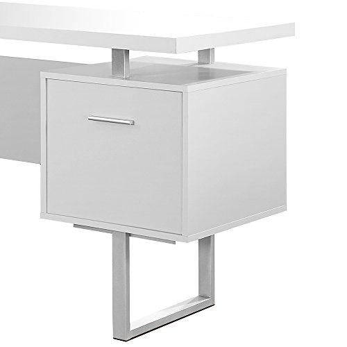 Monarch Specialties White Hollow-Core/Silver Metal Office Desk, 60-Inch