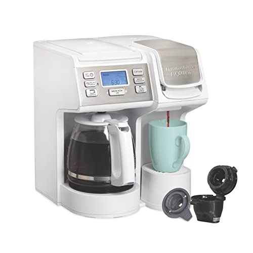 Hamilton Beach 49917 FlexBrew Trio 2-Way Coffee Maker, Compatible with K-Cup Pods or Grounds, Combo, Single Serve & Full 12c Pot, White with Stainless Steel Accents, Fast Brewing