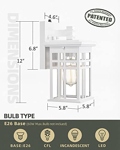 Dusk to Dawn Outdoor Wall Light 2 Pack - HWH Exterior Wall Sconce Light Fixture, Outdoor Porch Light Wall Lamp for Garage, Doorway, Balcony, Garden, Glossy White Finish, 5HD27B-PC-2PK WH