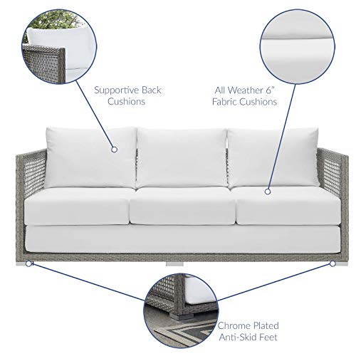 Modway EEI-2923-GRY-WHI Aura Outdoor Patio Wicker Rattan Sofa, Gray White