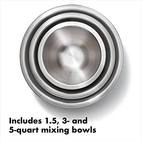 OXO Good Grips 3-Piece Stainless-Steel Mixing Bowl Set, White