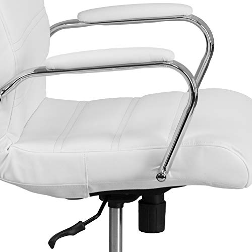 Flash Furniture Whitney High Back Desk Chair - White LeatherSoft Executive Swivel Office Chair with Chrome Frame - Swivel Arm Chair