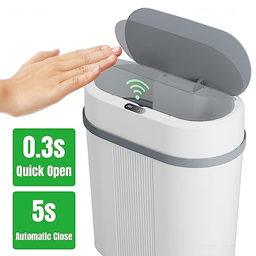 NiHome Automatic Bathroom Trash Can with Lid, 2.5 Gallon Touchless Smart Narrow Trash Bin Motion Sensor Plastic Garbage Can, Waterproof Slim Small Trash Can for Bathroom, Kitchen, Bedroom - White