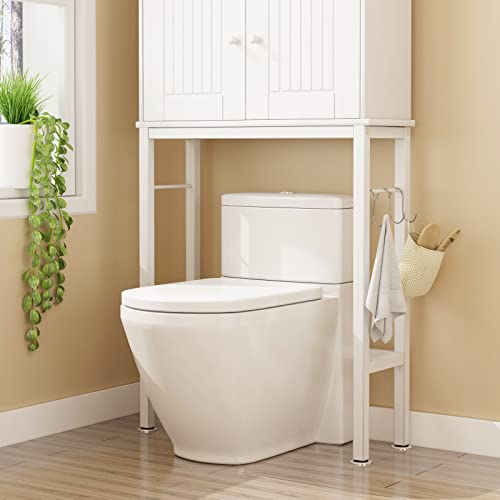 DMIDYLL Over The Toilet Storage Cabinet with Double Doors and Adjustable Shelves, Bathroom Storage Cabinet Over The Toilet, Toilet Organizer, White Wood