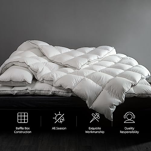 DOWNFORT Premium Hungarian White Goose Down Comforter, Fluffy Down Duvet Insert King Size, Lightweight Luxurious Down Filling & Quality Cotton Rich Cover, All Season Bed Comforter 106x90 Inches White