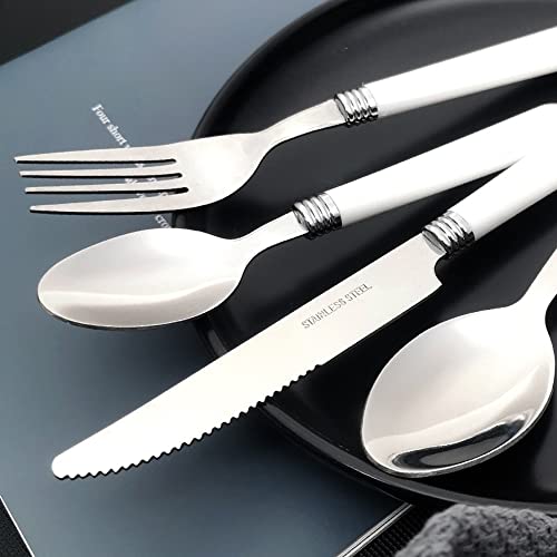 White Silverware Set for 8 Durable Stainless Steel Flatware Set 32 Piece Cutlery Tableware Utensils White Handle (ABS) Set Include Teaspoons Knives Forks and Spoons for Home Kitchen Christmas