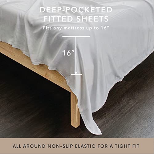 Bamboo Bay Luxury Bamboo Sheets King Size - 6 Piece Ultra Soft Cooling Sheets for Hot Sleepers - 100% Organic Bamboo Sheet Set Fits Up to 16" Deep Pocket - Eco Friendly - White