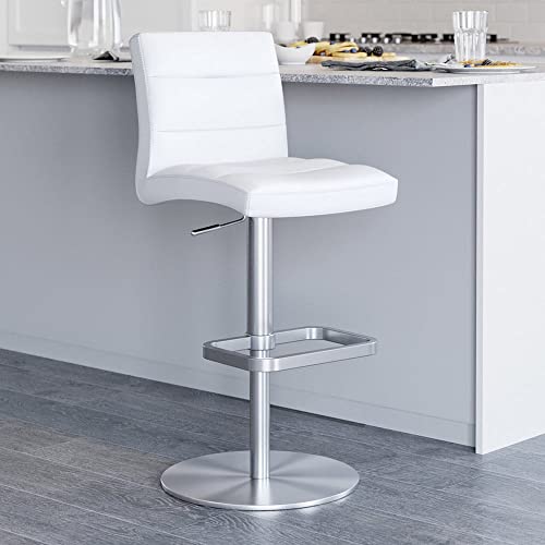 Zuri Furniture Modern Adjustable Height White Lush Bar Stool with Brushed Round Flat Base