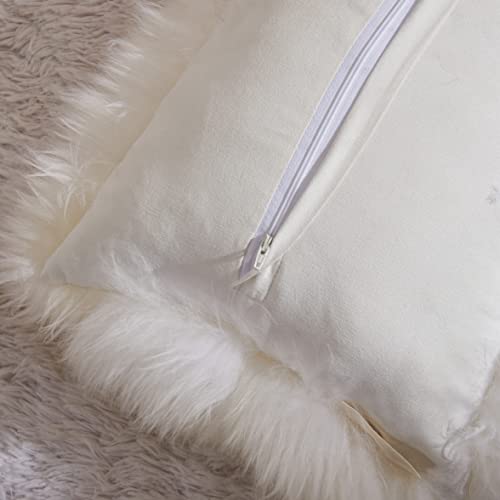 Outlavish Sheepskin Pillows, Real Genuine Lambskin Rabbit Fur Throw Decorative Cushion Case Covers for Couch & Bedroom, Luxuriously Soft & Fluffy, Set of Two (Pearl White, 18x18)