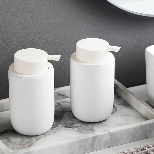 Foaming Soap Dispenser Set - 2 Pack White Ceramic Foam Dish Hand Soap Dispenser with Black Pump for Bathroom, Bathroom Dispenser Set for Modern Home Farmhouse Decor