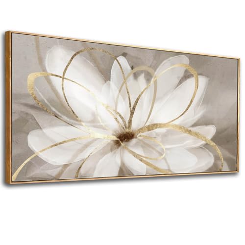 SOUGUAN Room Decor Large Canvas Wall Art Living Room Decor Gold Wall Decor Line Picture Artwork White Floral Wall Decor Modern Painting for Bathroom Bedroom Office 30x60in