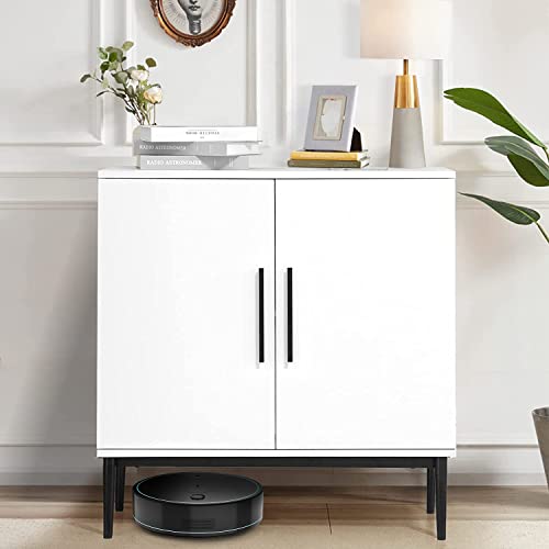 KFO Storage Cabinet with Doors, White Accent Cabinet, Modern Free Standing Cabinet, Sideboard with Metal Base for Bedroom, Living Room, Kitchen and Office…