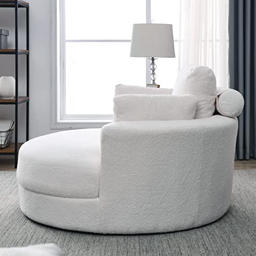 HomSof Swivel Accent Barrel Modern Grey Sofa Lounge Club Big Round Chair with Storage Ottoman Linen Fabric for Living Room Hotel with Pillows, White