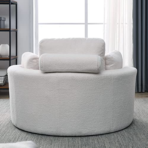 HomSof Swivel Accent Barrel Modern Grey Sofa Lounge Club Big Round Chair with Storage Ottoman Linen Fabric for Living Room Hotel with Pillows, White