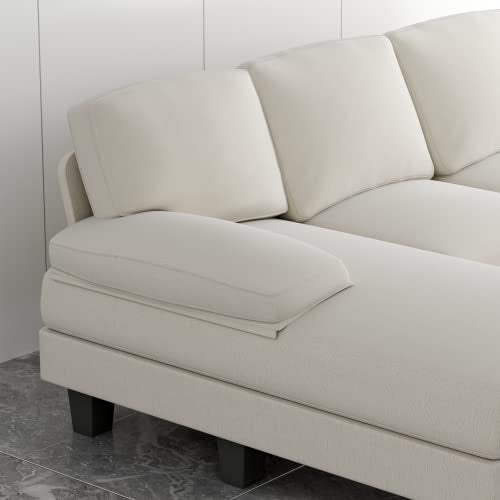 Flamaker Convertible Sectional Sofa Couch, Modern Fabric U-Shaped Living Room Furniture Set, 4-Seat Sectional Sleeper Sofa with Double Chaise & Memory Foam (White)