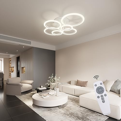 OUQI LED Ceiling Light 72W LED Ceiling Lamp 6400LM White 6 Rings Lighting Fixture for Living Room,Bedroom,Dining Room,Dimmable Remote Control,3 Color