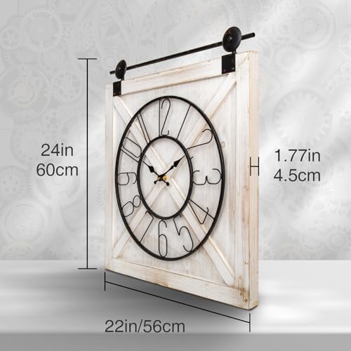 ZBJZJM 21" Large Wall Clock for Living Room Decor Battery Operated Big Oversize Vintage Silent Rustic Industrial Decorative Wood Wall Clock for Office Home Dinning Room Bedroom (White)