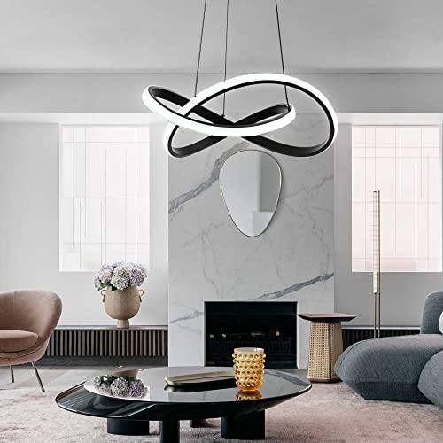 MAYNA Modern LED Pendant Light Fixture，Contemporary LED Chandelier with Irregular Ring Lights，Adjustable Hanging Lamp for Kitchen Dining Room Bedroom Kitchen Island Cafe, 6000K White