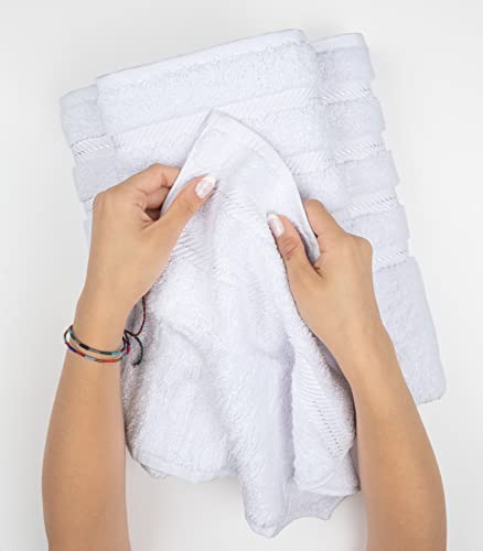 American Soft Linen Luxury 6 Piece Towel Set, 2 Bath Towels 2 Hand Towels 2 Washcloths, 100% Turkish Cotton Towels for Bathroom, White Towel Sets