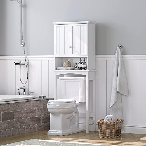 UTEX Bathroom Storage Over The Toilet, Bathroom Cabinet Organizer with Adjustable Shelves and Double Doors, White