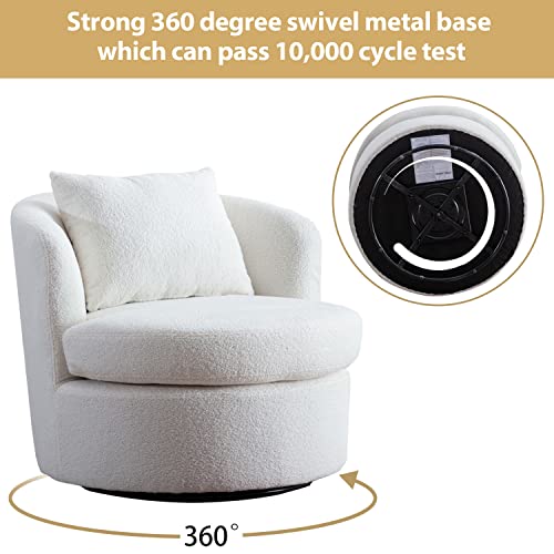 INZOY Swivel Barrel Chair for Living Room Set of 2, Comfy Round Accent Chair with Lamb Wool Fabric, Swivel Accent Chair Sherpa Chair with Plump Pillow, Swivel Round Chair with Removable Cushion, White