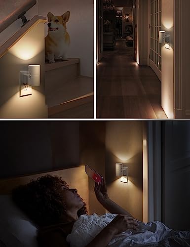 Night Light Plug in, LOHAS Modern Night Light with Light Sensor, 0-100LM, Soft White 3000K, Dimmable Night Lights with White Shade for Hallway Bedroom Stairway, 2 Pack