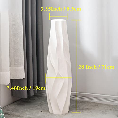 Floor Vase, GDSZJLJ 28 Inches Tall Ceramic White Large Decorative Vases for Modern Home Decor, Living Room, Minimalist Style Flower Vase for Pampas Grass, Flowers, Twigs, Office, Bedroom Décor