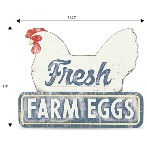 Fresh Farm Eggs Metal Sign - Vintage Farmhouse Kitchen Sign With Hen and Distressed Finish