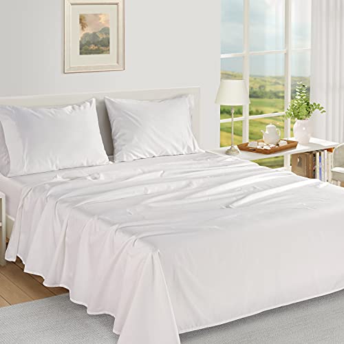 LANE LINEN 100% Egyptian Cotton Bed Sheets - 1000 Thread Count 4-Piece White King Set Bedding Sateen Weave Luxury Hotel 16" Deep Pocket (Fits Upto 17" Mattress)