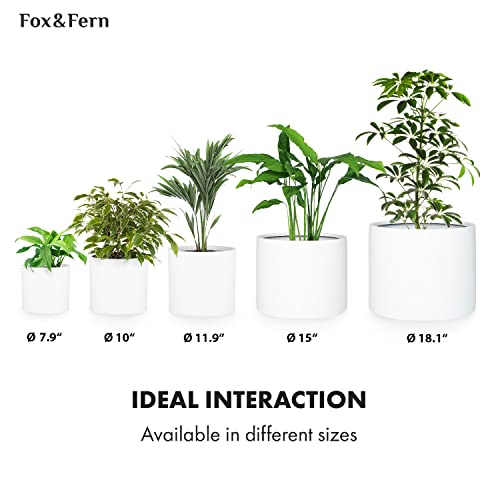 Fox & Fern 12 Inch Plant Pot, 12 Inch Pots for Plants, White Planters for Indoor Plants - Fits Mid Century Modern Plant Stand - Drainage Plug and Saucer - Fiberstone - Matte White - 12 Inch Planter