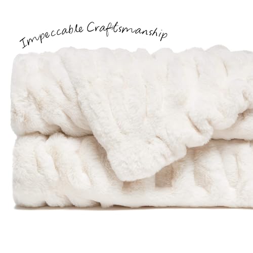 Chanasya Premium Ruched Faux Fur Throw Blanket - Luxurious, Soft Reversible Mink Blanket - 50" x 65” - Cloud