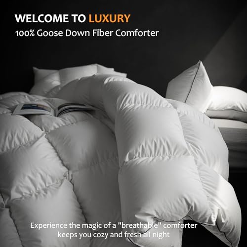 HYVIF Luxury White Down Comforter King Size - All Down Fiber Duvet Insert with 8 Tabs - Baffle Box Design, Fluffy and Cozy - King 106 X 90”